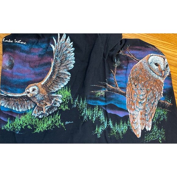 VTG 90s XXL 2XL Lake Tahoe Barn Owl Nature Habitat Single Stitch T-Shirt USA - Picture 3 of 11
